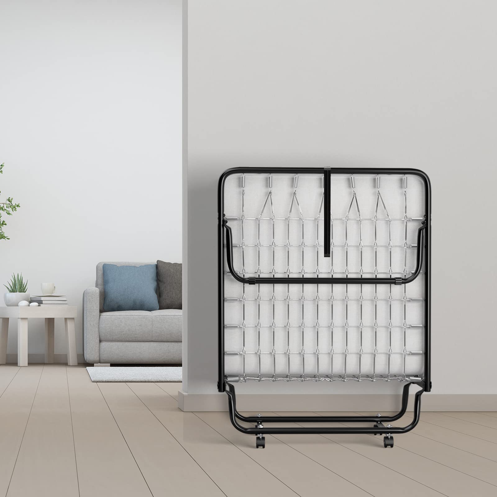 Giantex Foldable Guest Bed with Memory Foam Mattress - Portable Rollaway Bed with Wheels & Sturdy Metal Frame - Comfortable Cot Size Folding Bed for Adults - Easy Storage Space Saving Design - Made in Italy - Perfect for Spare Rooms, Guest Houses & Small Apartments