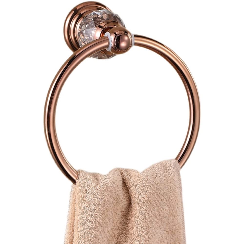 Vintage Rose Gold Towel Ring - Zinc Alloy Crystal Wall Mounted Bathroom Towel Holder - Elegant Hand Towel Rack for Bathroom & Powder Room Decor (Rose Gold) - Perfect for Modern, Farmhouse & Luxury Bathroom Designs