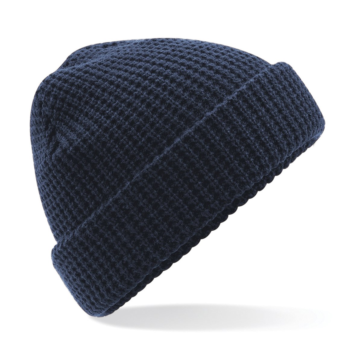 Beechfield Unisex Classic Waffle Knit Winter Beanie Hat - Warm Fleece Lined Skull Cap for Men & Women - French Navy - Perfect for Skiing, Snowboarding & Cold Weather Activities