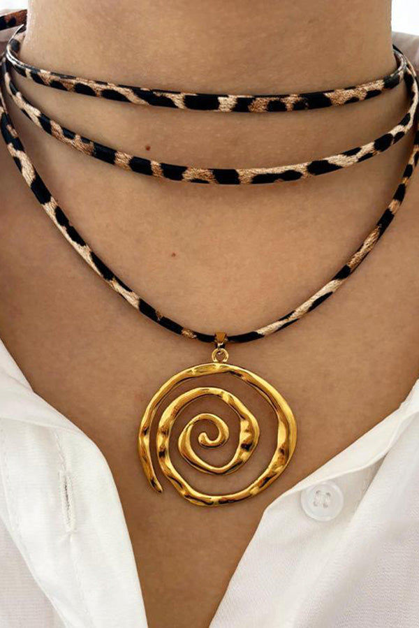 Stylish Leopard Print Leather Cord Spiral Stainless Steel Necklace for Women | Fashion Animal Print Pendant Jewelry | Perfect for Parties, Dating & Everyday Wear