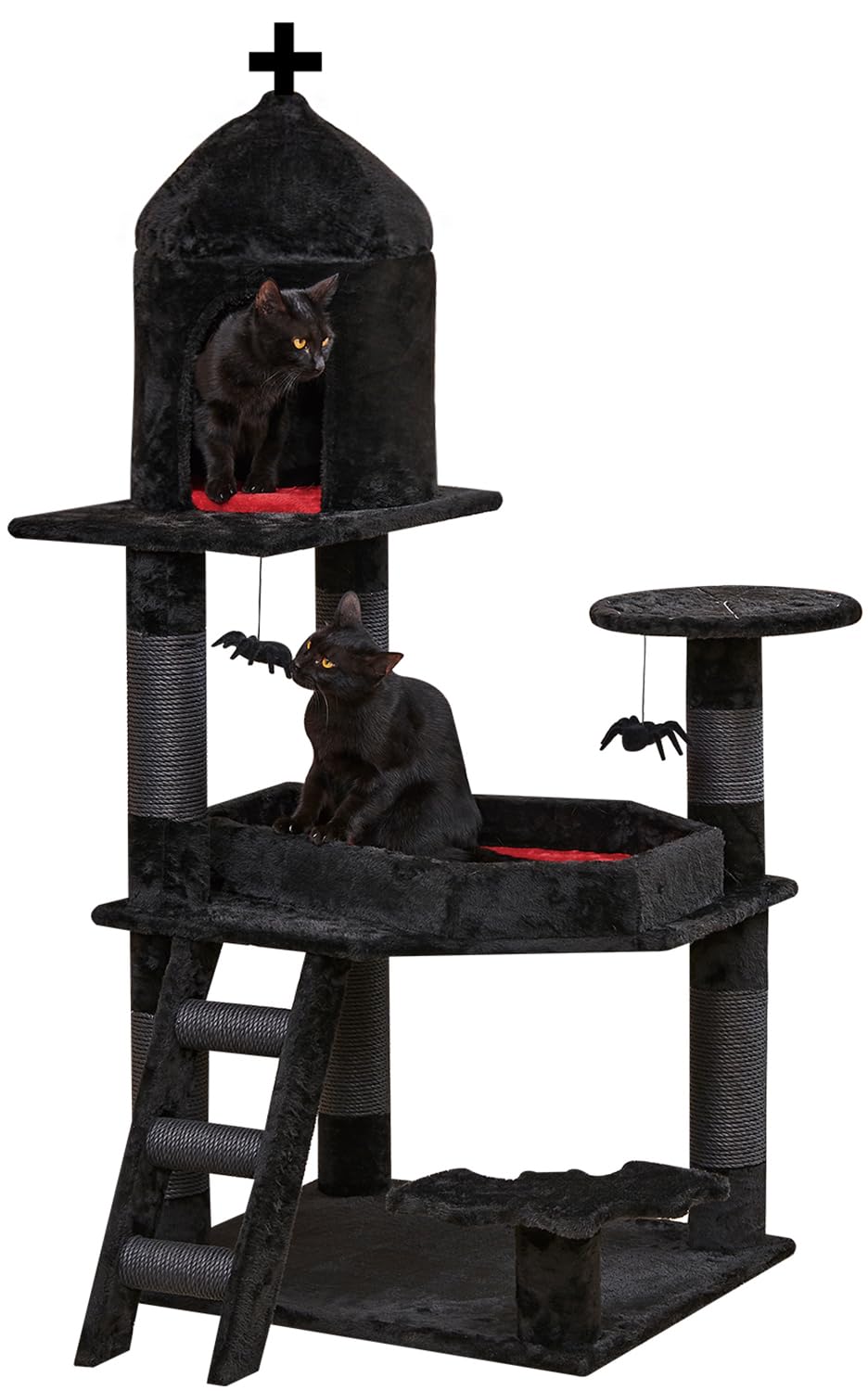55 Inch Gothic Cat Tree with Coffin Bed - Multi-Level Cat Tower with Spacious Condo, Scratching Posts & Spider Hanging Ball - Large Cat Furniture for Indoor Play & Climbing - Perfect for Halloween Decor & Gothic Home Theme - Ideal for Large Cats, Playful Kittens & Gothic Pet Lovers
