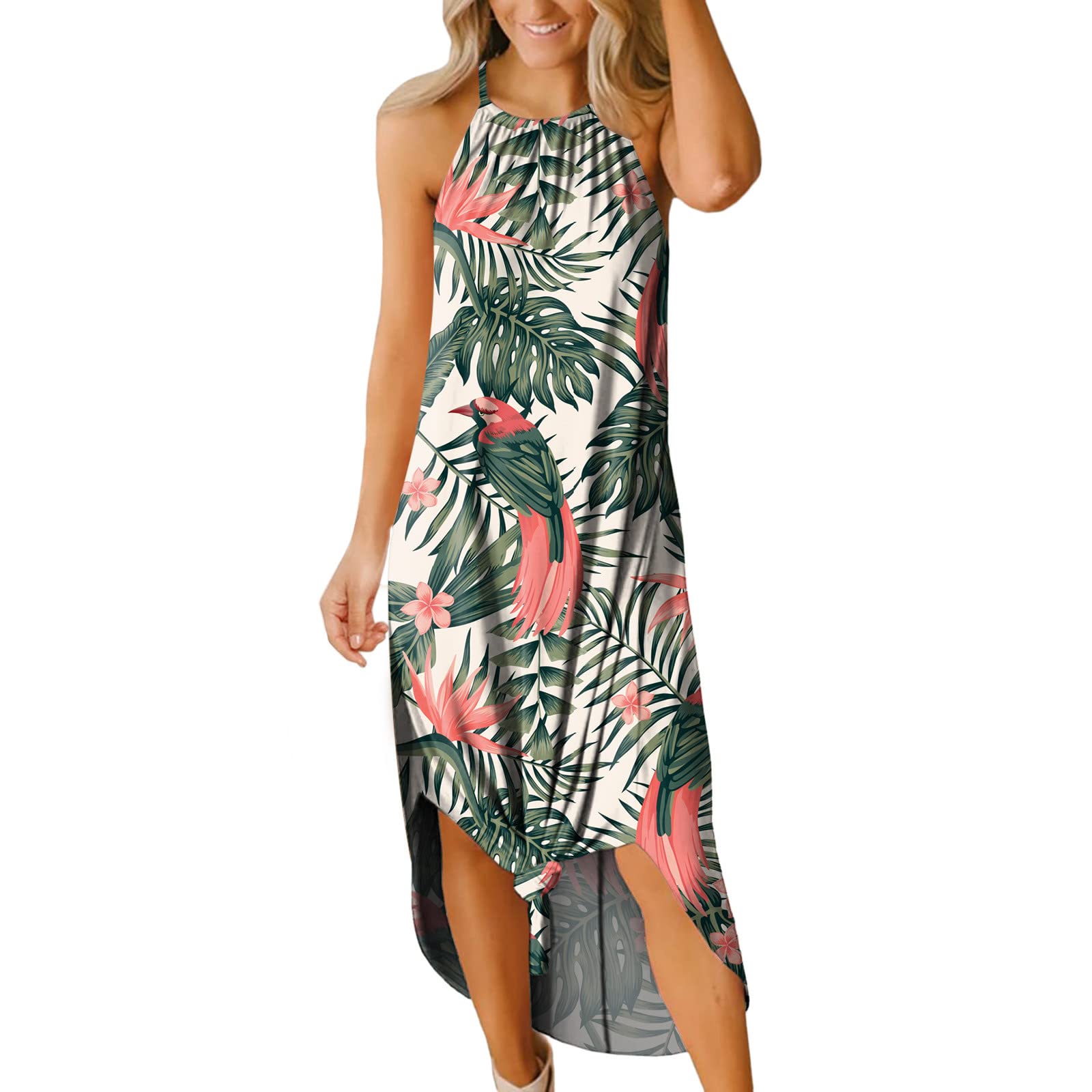 Women's Sleeveless Floral Print Maxi Dress - Summer Beach Cover Up, Casual Cotton Sundress for Outdoor Parties, Vacations & Boho Fashion