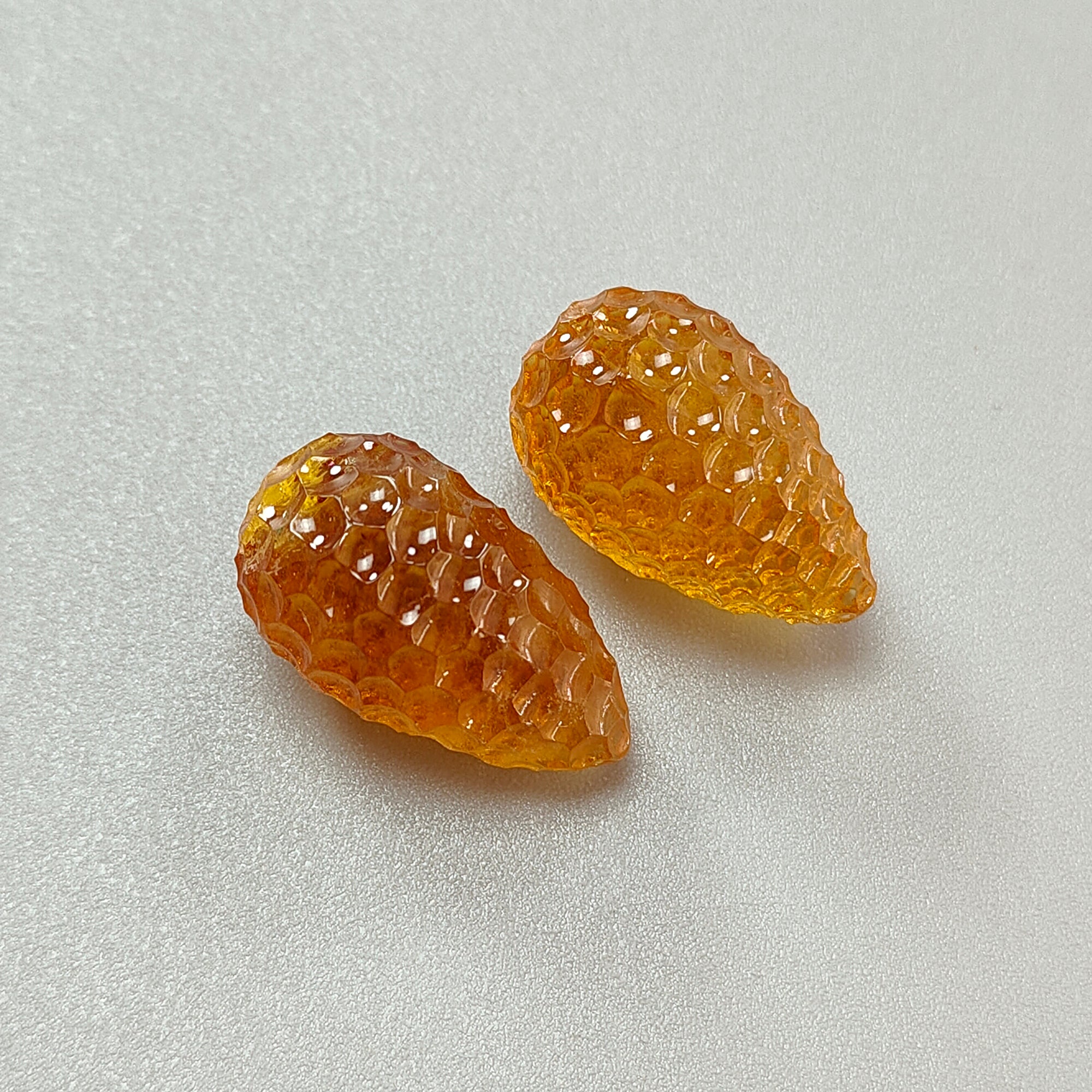 Natural Untreated Yellow Citrine Gemstone Carving - 57.20cts Hand Carved Teardrop Shape (24mm & 25mm, 2pcs) November Birthstone Jewelry Making Supplies for Necklace, Earrings & DIY Crafts