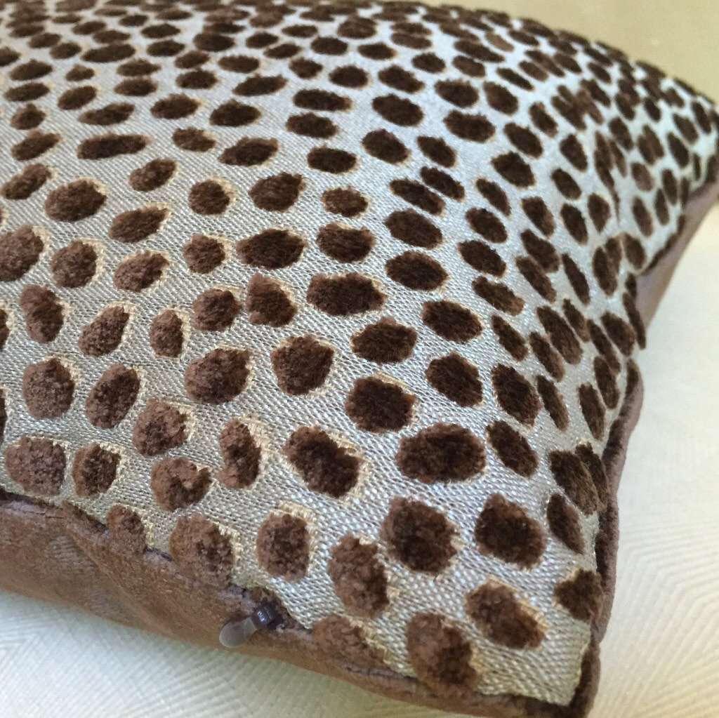 Lee Jofa Baker Lifestyles Cosma Cut Velvet Dots Brown Blue Gray Decorative Pillow Cover - Luxury Home Decor for Living Room, Bedroom & Sofa