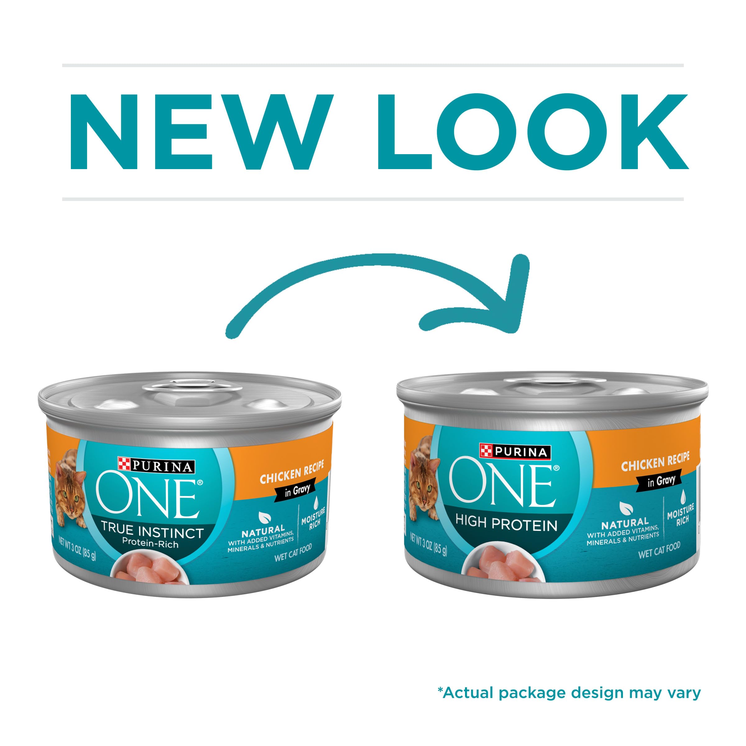 Purina ONE Natural High Protein Wet Cat Food - Chicken Recipe in Gravy, 3 oz Pull-Top Cans (Pack of 24) | Premium Nutrition for Adult Cats, Kitten Food Alternative | Ideal for Mealtime, Weight Management & Picky Eaters