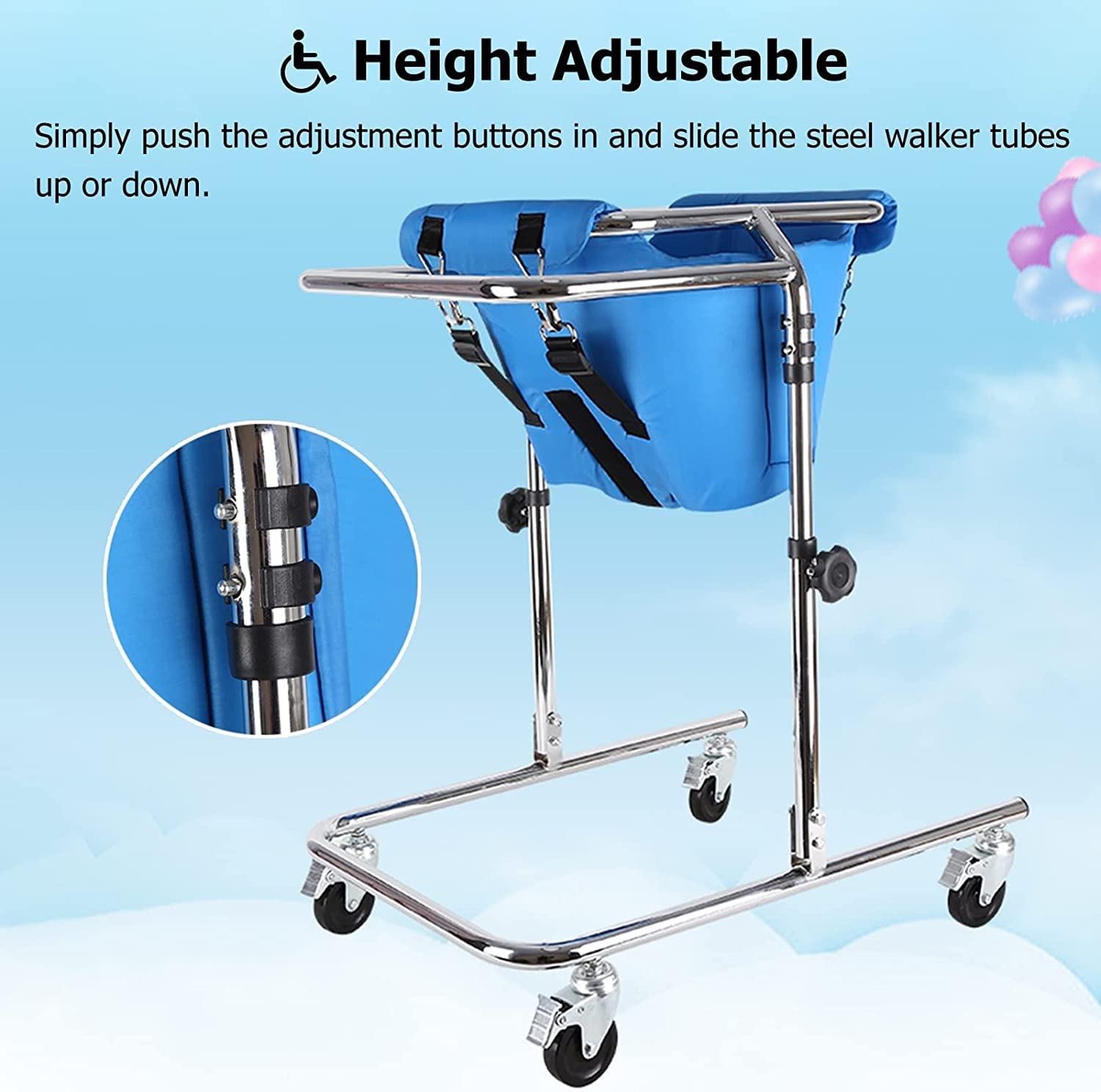 Adjustable Height Pediatric Walker for Kids 80-120cm - Folding Mobility Aid Rollator with Removable Seat for Children with Cerebral Palsy | Standing Frame for Toddlers, Home & Therapy Use