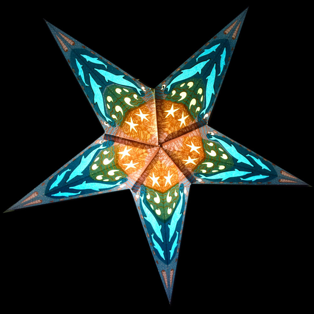 24 Pack Blue Dolphin Paper Star Lanterns - Hanging Wedding & Party Decorations for Indoor/Outdoor Events, Baby Showers, Birthday Parties & Home Decor