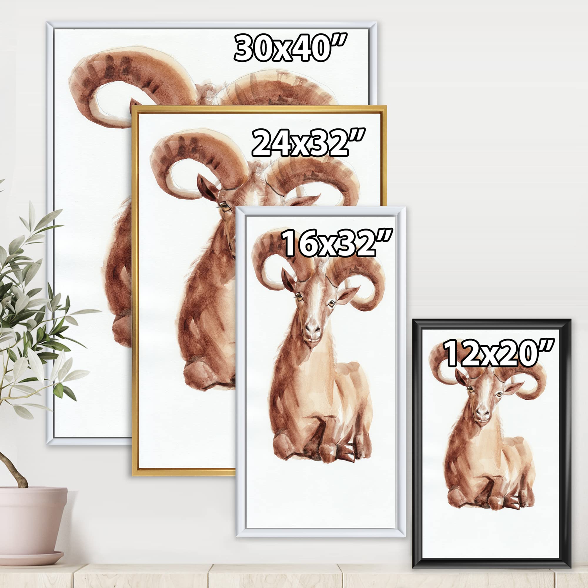 DesignQ Wild Ram Portrait with Mighty Horns II - Framed Canvas Wall Art Print for Farmhouse Decor | Perfect for Living Room, Bedroom & Office Wall Decor