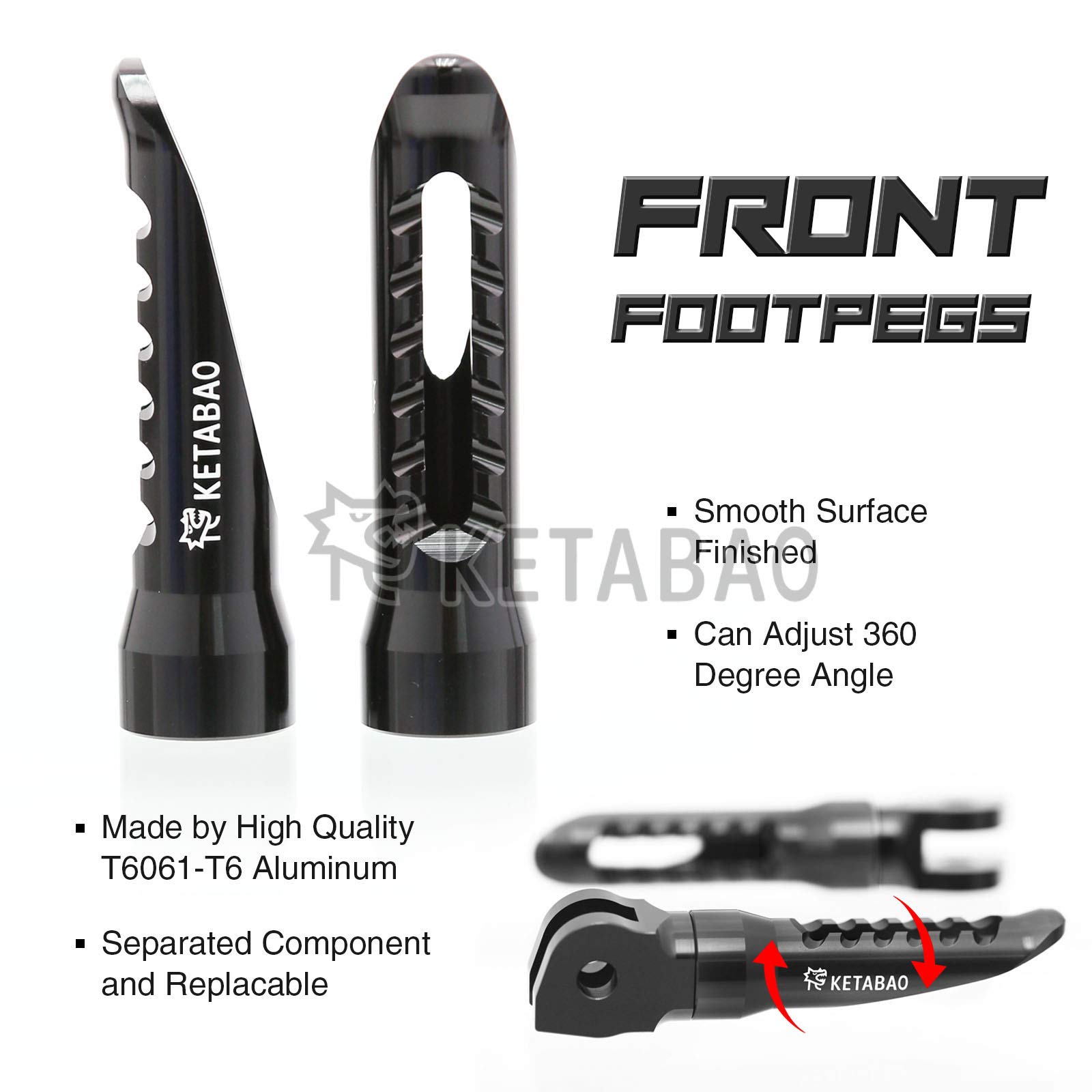 KETABAO Black CNC RANGER Front Foot Pegs Footrests for Ducati Monster 695 696 796 (2008-2017) - Motorcycle Accessories for Enhanced Riding Comfort & Control