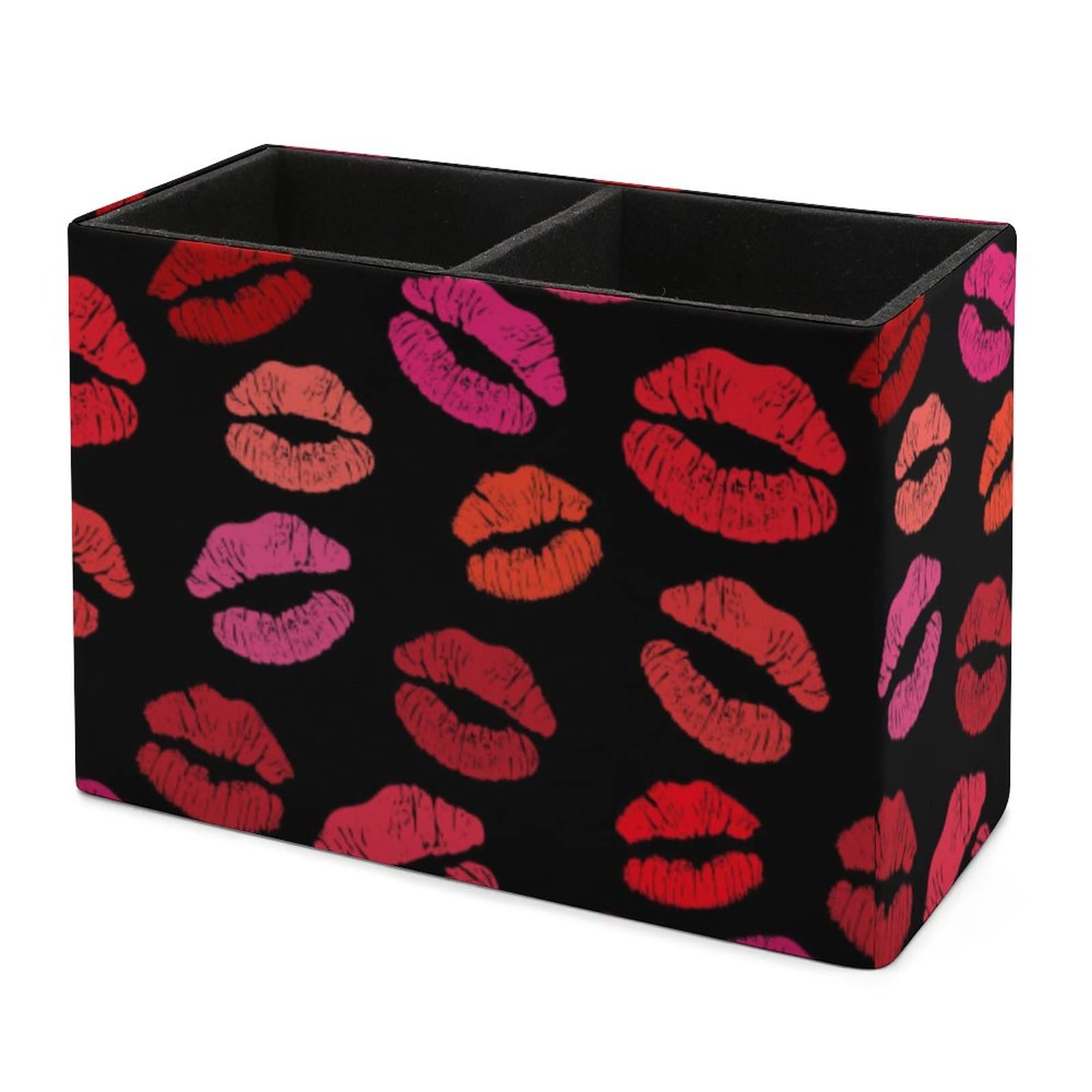 Red Lipstick Kiss Pen Holder - Leather Desk Pencil Organizer for Office, School & College | Stylish Makeup Brush & Pen Storage | Perfect for Workstations, Study Desks & Vanity Tables