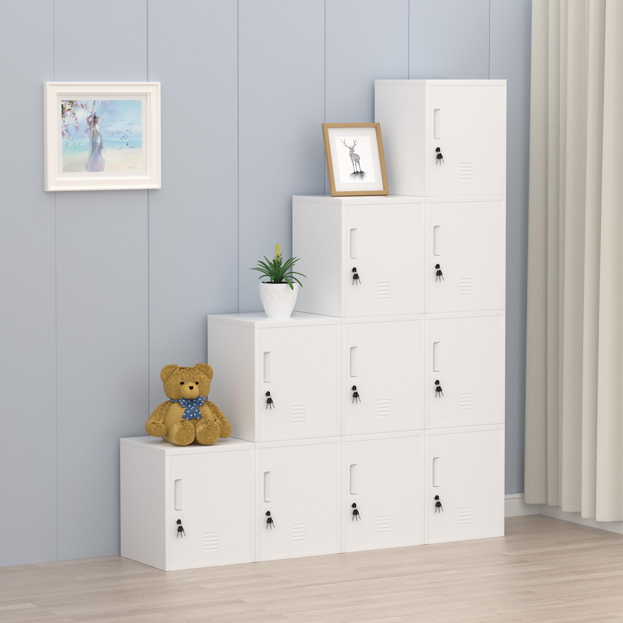 Metal Storage Locker Cabinet with Locking Door & Adjustable Shelf - Secure Organizer for Home, Office, Classroom & Workshop (White) - Perfect for Storing Supplies, Tools & Personal Items