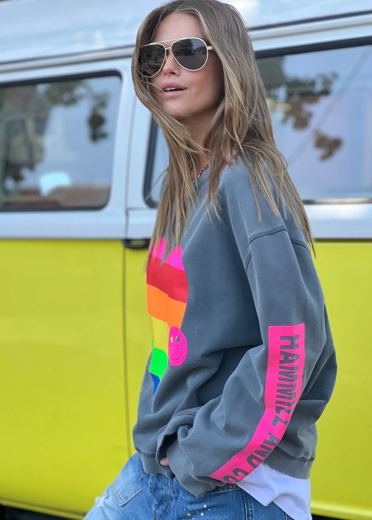 Vintage Heart Print Sweatshirt for Women - Soft & Cozy Charcoal Grey Pullover for Casual Wear, Date Nights & Layering