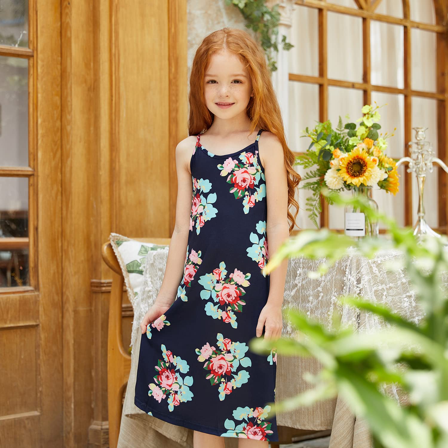 IFFEI Mommy and Me Matching Summer Dress - Spaghetti Strap Casual Sundress with Headband for Beach, Vacation & Family Photos
