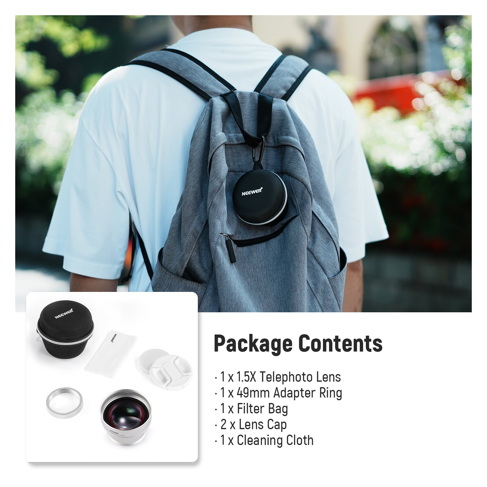NEEWER LS 61 1.5X Telephoto Lens for Fujifilm X100 Series - Compatible with X100V, X100F, X100T - Enhance Zoom for Portrait & Travel Photography