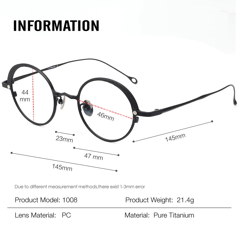 Aror Unisex Full Rim Round Titanium Eyeglasses with Clip-On Sunglasses - Stylish & Durable Frame for Men & Women - Perfect for Outdoor Activities, Driving, and Everyday Wear (Model 10084)