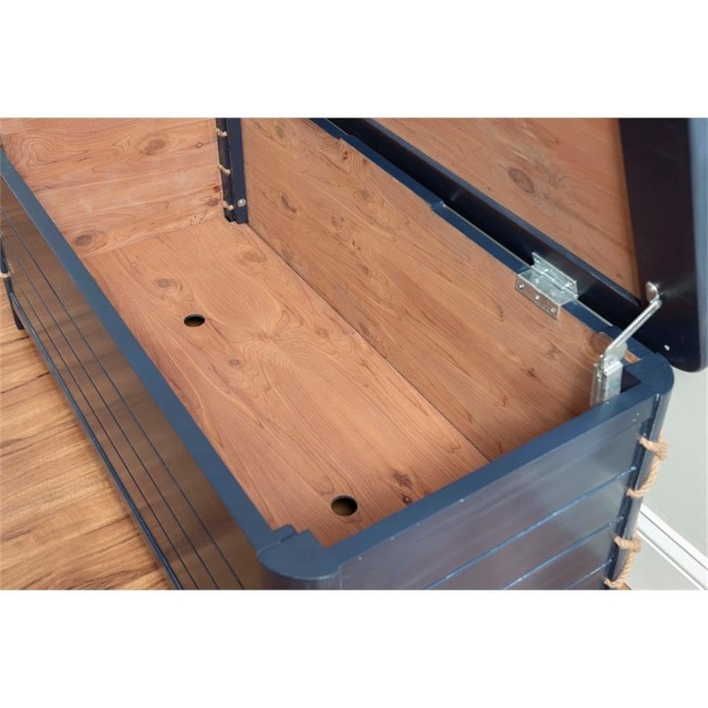 Linon Zana Blue Distressed Wood Cedar Lined Storage Chest with Rope Detail - Perfect for Bedroom Closet Organization & Blanket Storage