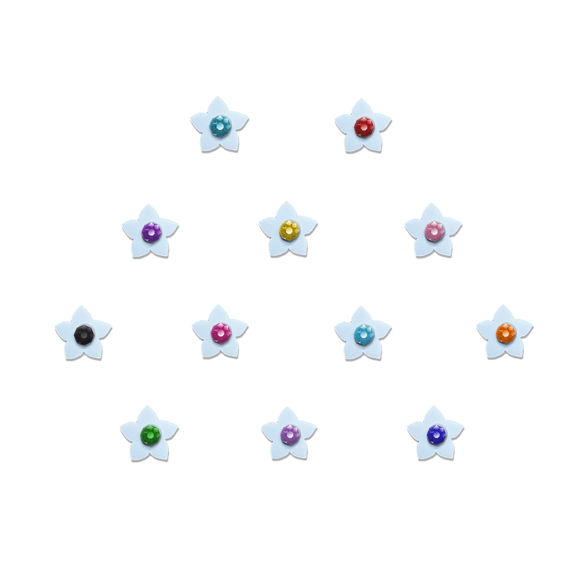 Comet Busters Cute White Floral Baby Bindis with Colorful Stones - 6mm Kids Face Stickers for Parties, Halloween & Indian Festivals (BB050)