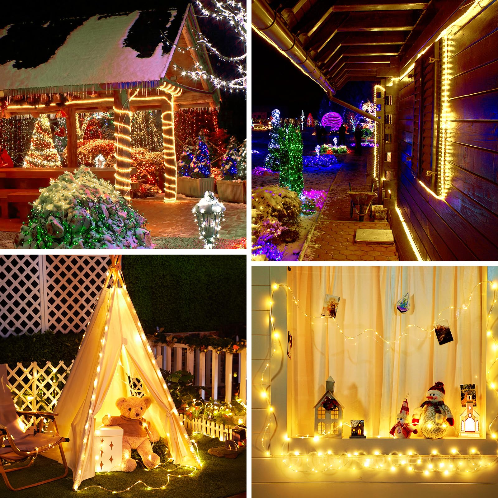 Minetom 33FT Outdoor Rope Lights - 100 LED Waterproof String Lights with Plug for Christmas Decorations | Warm White Twinkle Lights for Indoor Bedroom & Outdoor Garden, Patio, Party