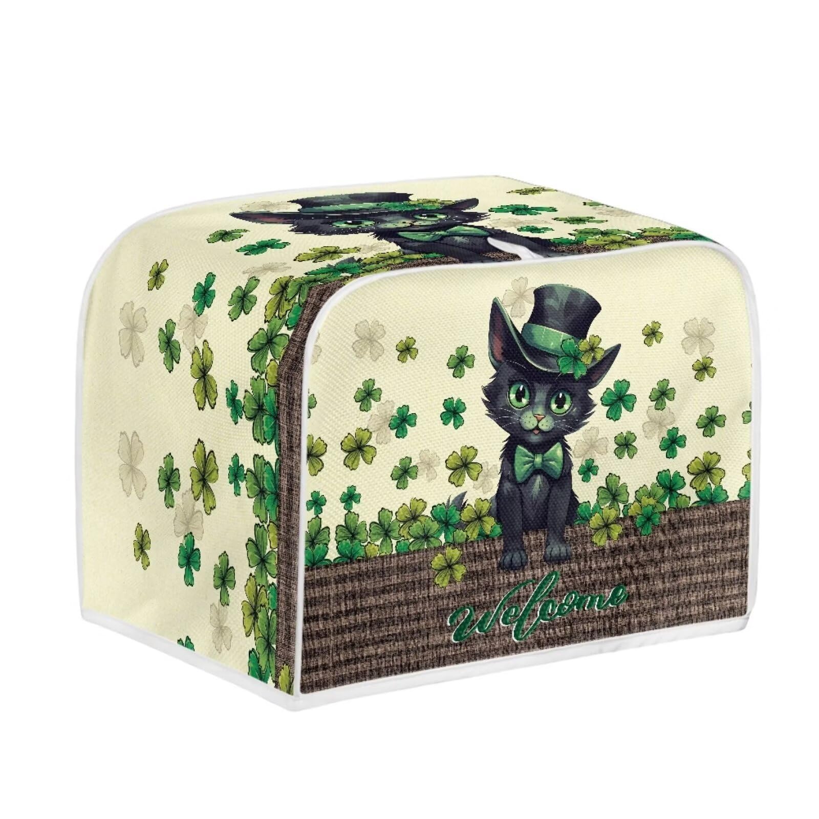 Lucky Leaves Black Cat Printed 4-Slice Toaster Cover - Universal Fit for Most Standard Toasters, Quilted Oven Bread Maker Dust Protector - Perfect for Kitchen Countertop Decor & Bakeware Protection