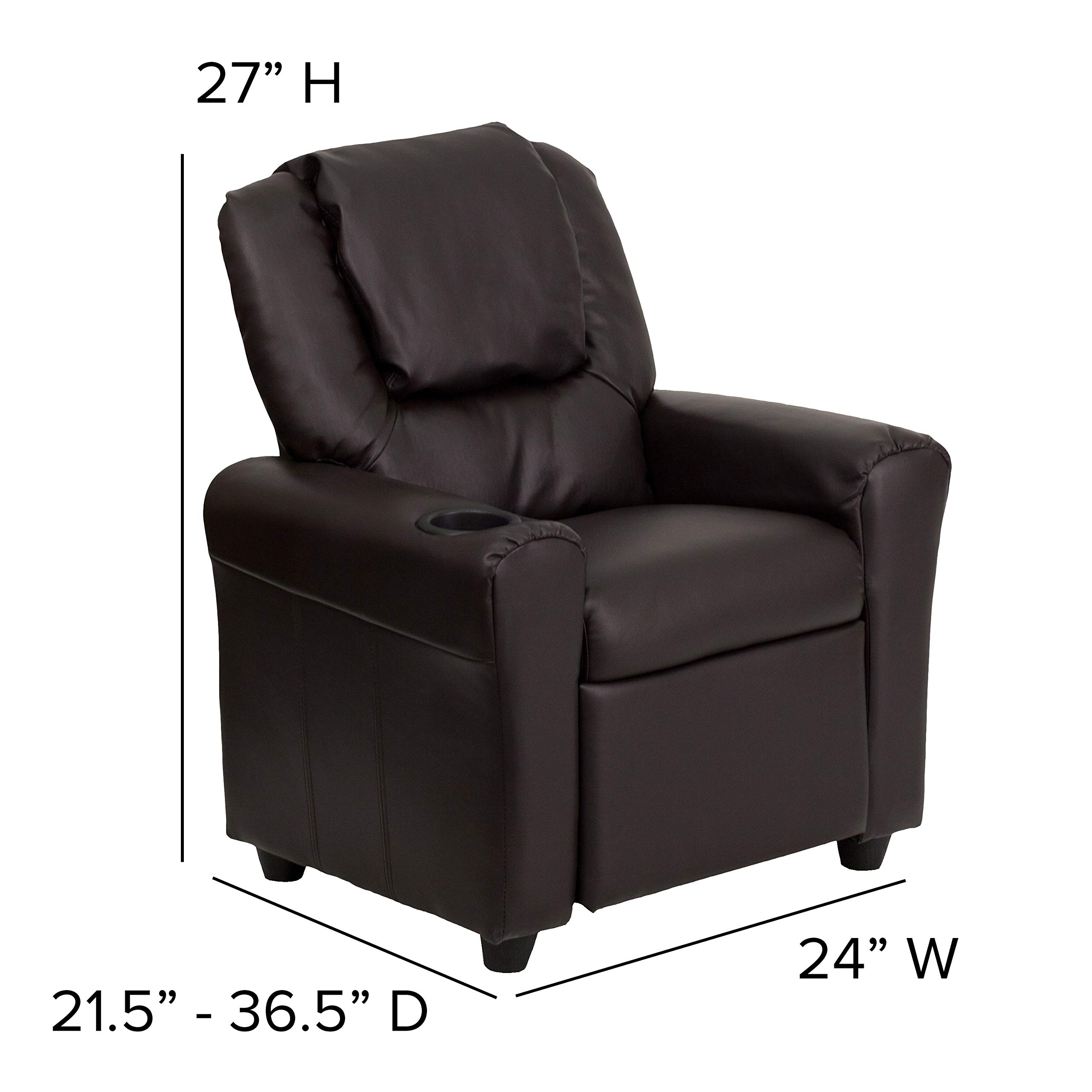 Premium Brown LeatherSoft Kids Recliner Chair with Cup Holder & Headrest - Comfortable Lounge Chair for Boys & Girls - Perfect for Bedroom, Playroom & Movie Nights