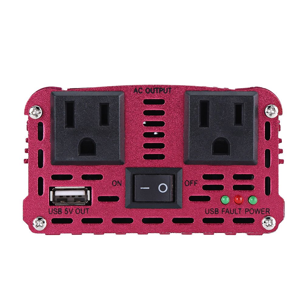 Yosoo 1500W Power Inverter DC 12V to AC 110V with Cigarette Lighter Plug & Battery Clips - Portable Car Power Converter for Laptops, CPAP Machines, Small Appliances (Red)