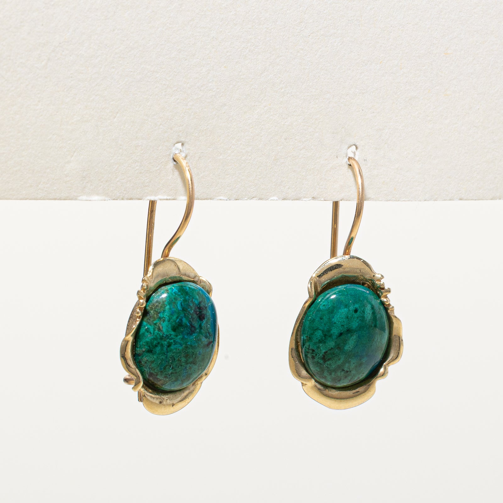 14K Gold Chrysocolla Drop Earrings - 5.00 Carat Total Weight | Elegant Dangle Earrings for Women, Perfect for Weddings, Parties & Special Occasions