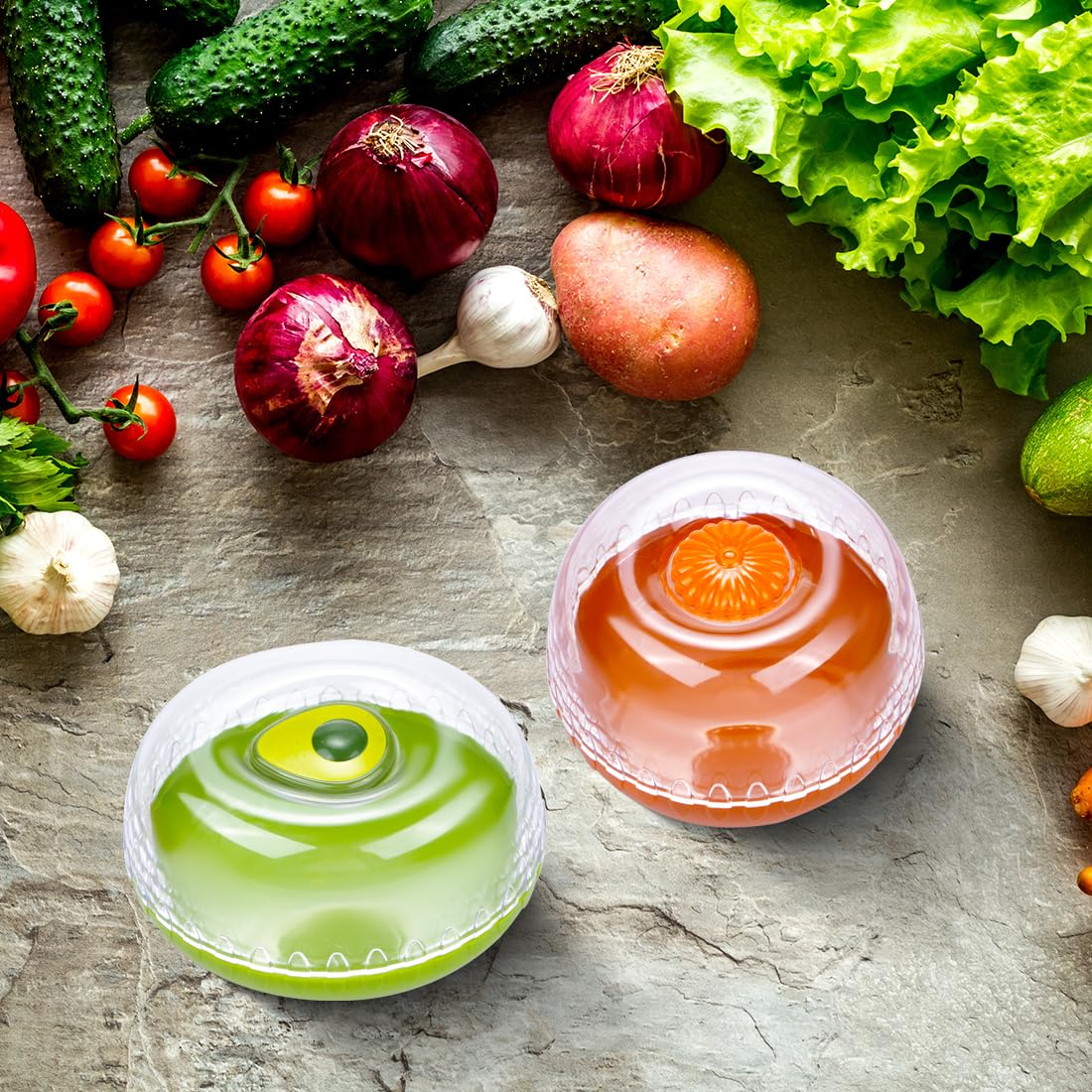 Reusable Vegetable and Fruit Storage Containers for Refrigerator - 2 Pack Airtight Food Savers with Lids for Avocados, Onions & Fresh Produce | Perfect for Meal Prep, Leftovers & Organizing Fridge