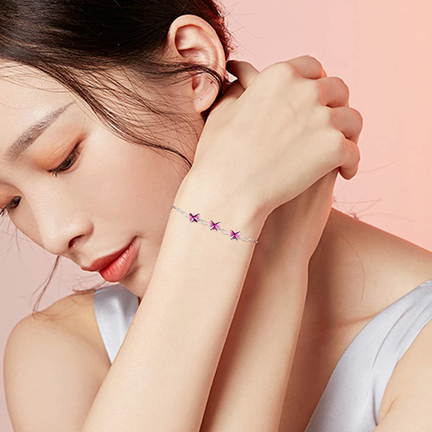 DreamBoat 925 Sterling Silver Purple Crystal Butterfly Bracelet for Women - Elegant Animal Jewelry, Dainty Crystal Bracelet, Unique Butterfly Gift for Her - Perfect for Birthday, Anniversary & Everyday Wear