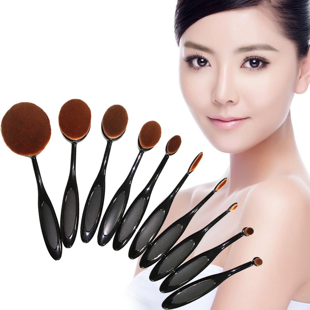 10pcs Black Toothbrush Curve Makeup Brush Set - Professional Oval Foundation Brush for Flawless Makeup Application | Perfect for Contouring, Blending & Liquid Foundation
