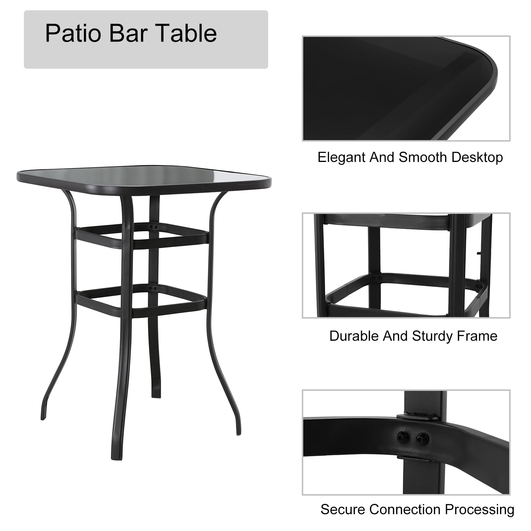 LOKATSE HOME 3-Piece Outdoor Bar Set with Table and 2 Chairs, Patio Bistro Set, Bar Height Counter Table and Stools - Perfect for Backyard, Garden, Deck, and Poolside Relaxation