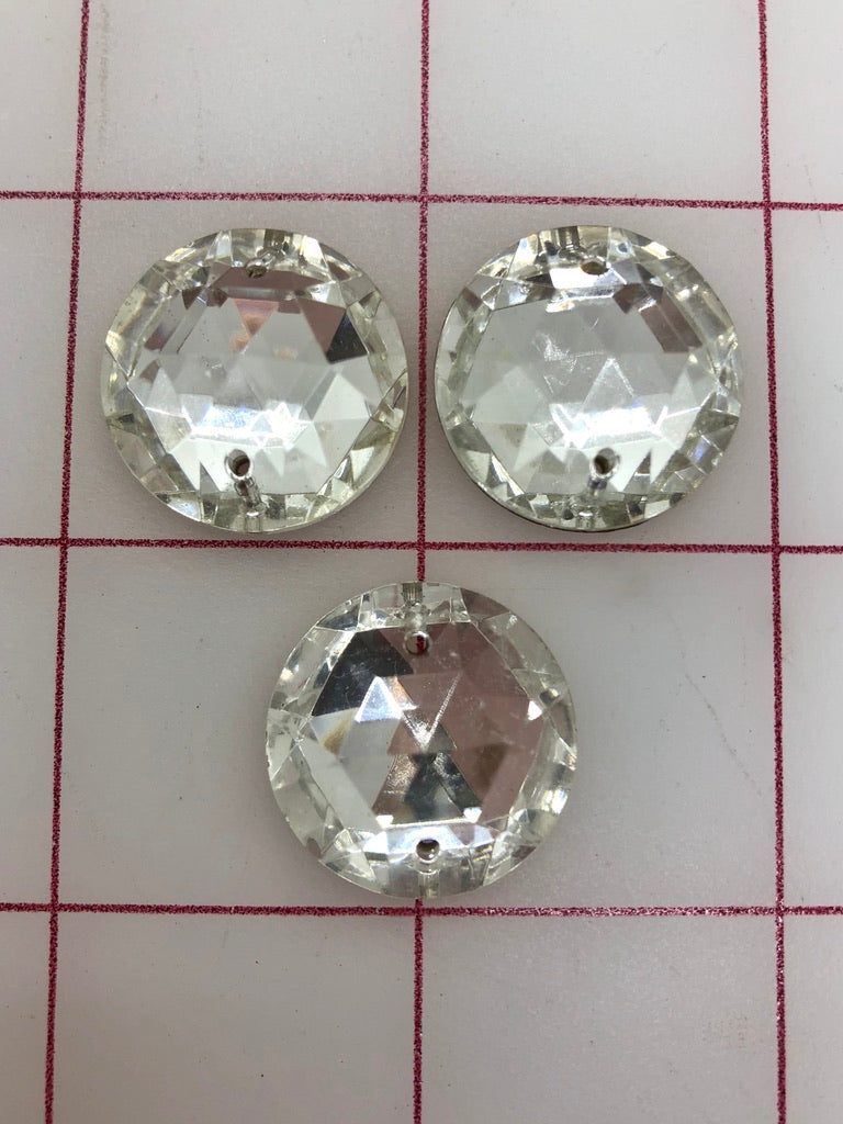 22mm Czech Crystal Round Sew On Rhinestones - 3 Pack for DIY Clothing, Costumes, and Accessories
