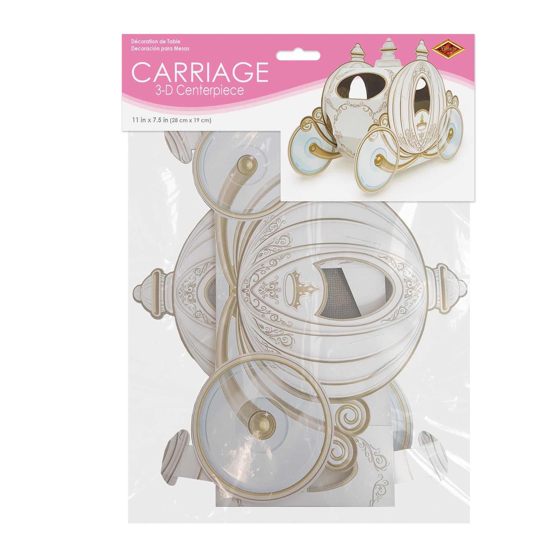 12 Pack Beistle 3D Carriage Party Centerpieces - Elegant Wedding, Baby Shower & Birthday Party Decorations for Tables & Events