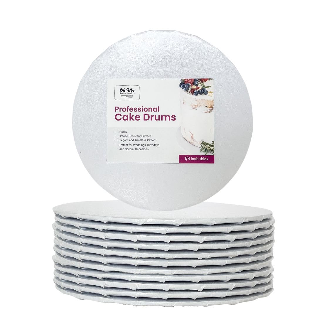 12-Pack 12 Inch Round Corrugated Cake Boards - Food-Grade Greaseproof Wraparound Cake Drums (1/4
