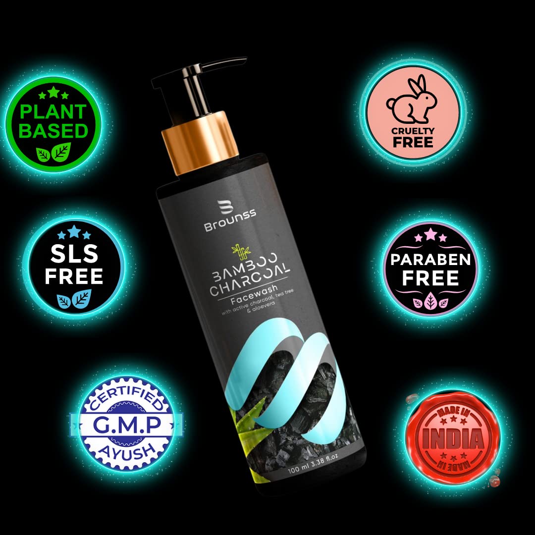 Brounss Oil Clear Anti Acne Detan Face Wash with Bamboo Charcoal & Neem | For Oily Skin, Pimples, Hydration & Brightening | Men & Women | 100ml | Daily Cleansing for Clear, Glowing Skin