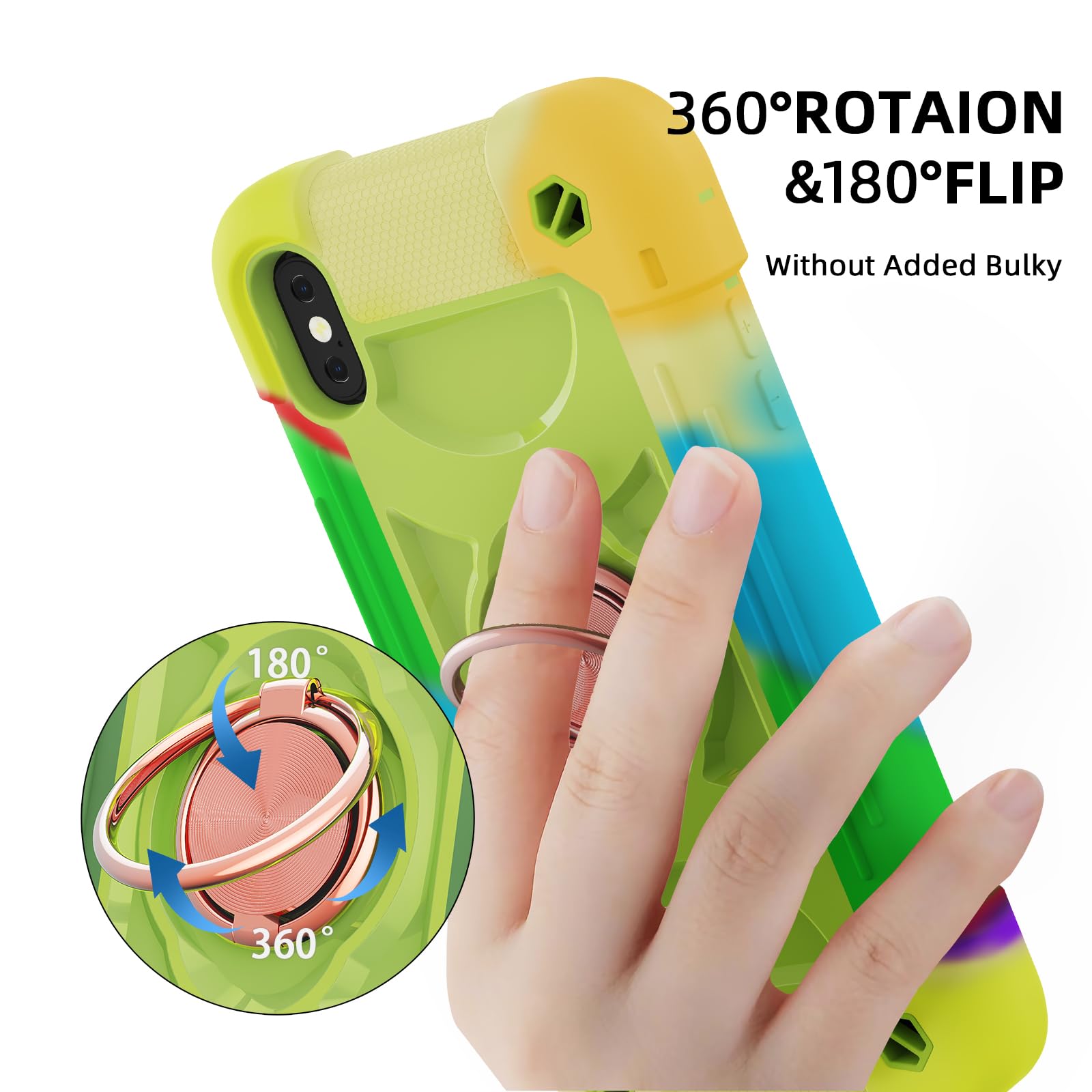 MARKILL iPhone X/XS Case with Magnetic Mount, Military Shockproof Cover - Rainbow Green for Car & Outdoor Use