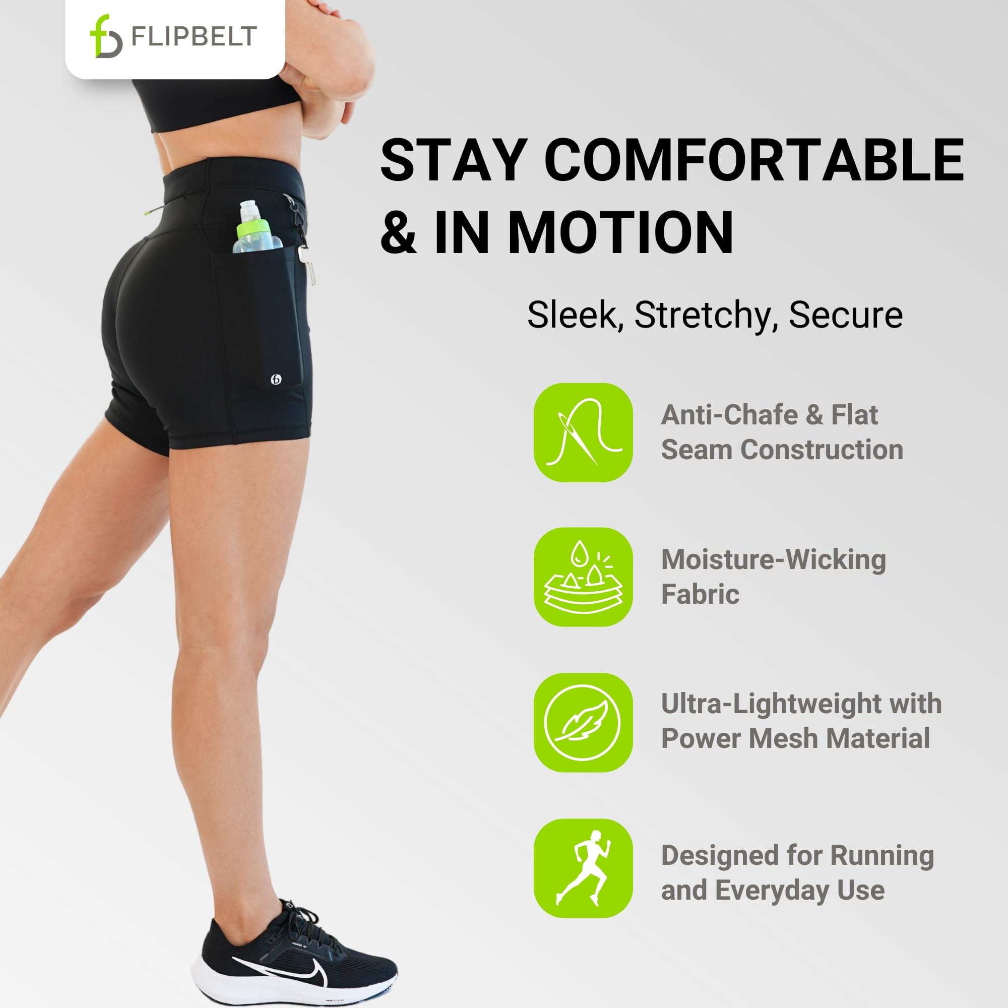 FlipBelt Women's High Waisted Compression Biker Shorts with Pockets - Workout Fitness Running Shorts for Gym, Biking & Yoga - Moisture Wicking & Breathable for Active Women