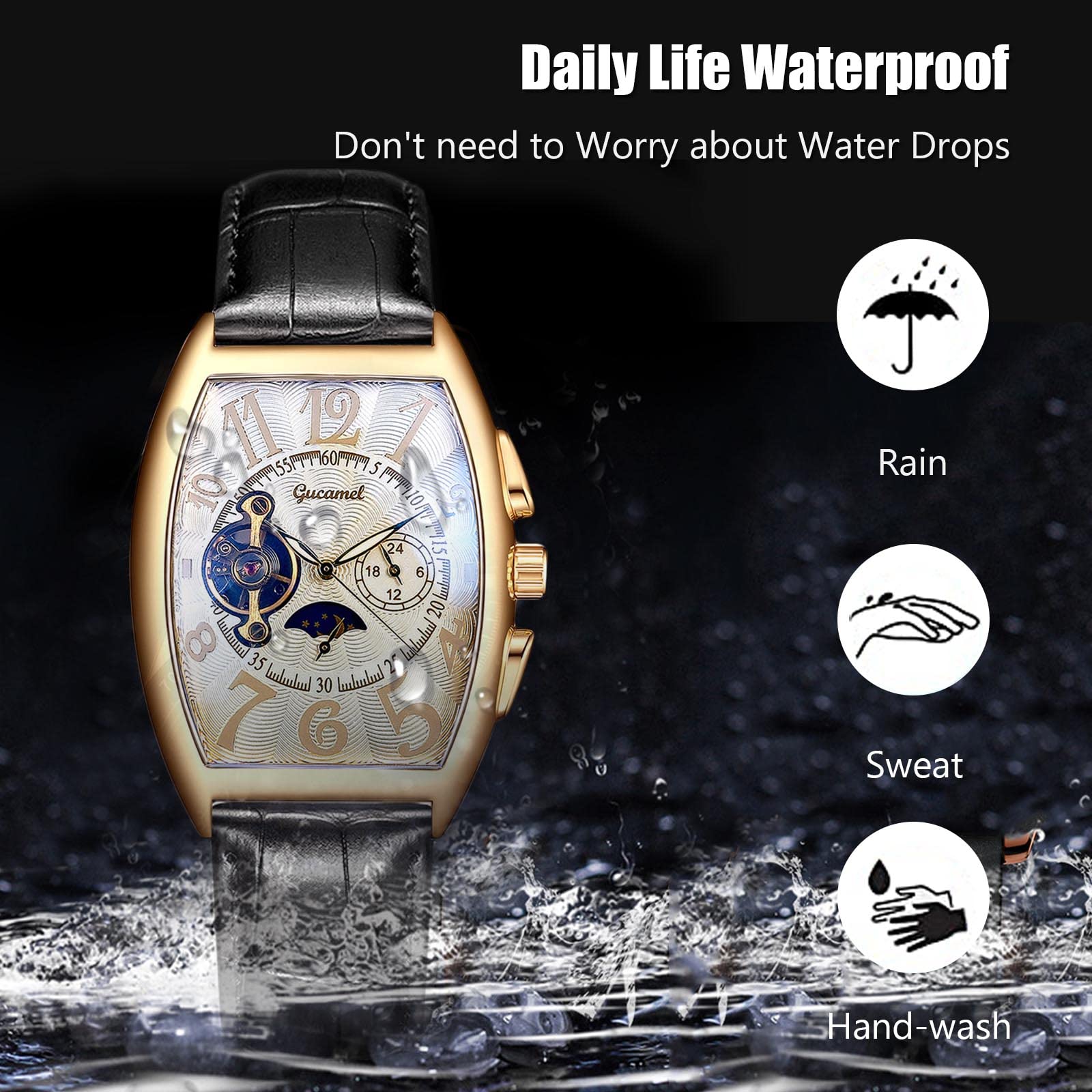 Premium RORIOS Men's Automatic Mechanical Watch with Genuine Leather Strap - Skeleton Dial Tourbillon Watch for Business & Formal Occasions - Luxury Dress Wristwatch for Men
