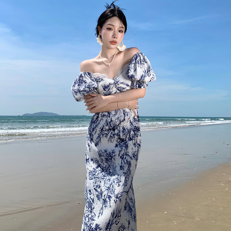French Square Neck Puff Sleeve Off Shoulder Long Dress - Elegant Summer Midi Dress for Women, Perfect for Beach Vacation, Wedding Guest & Date Night Outfits