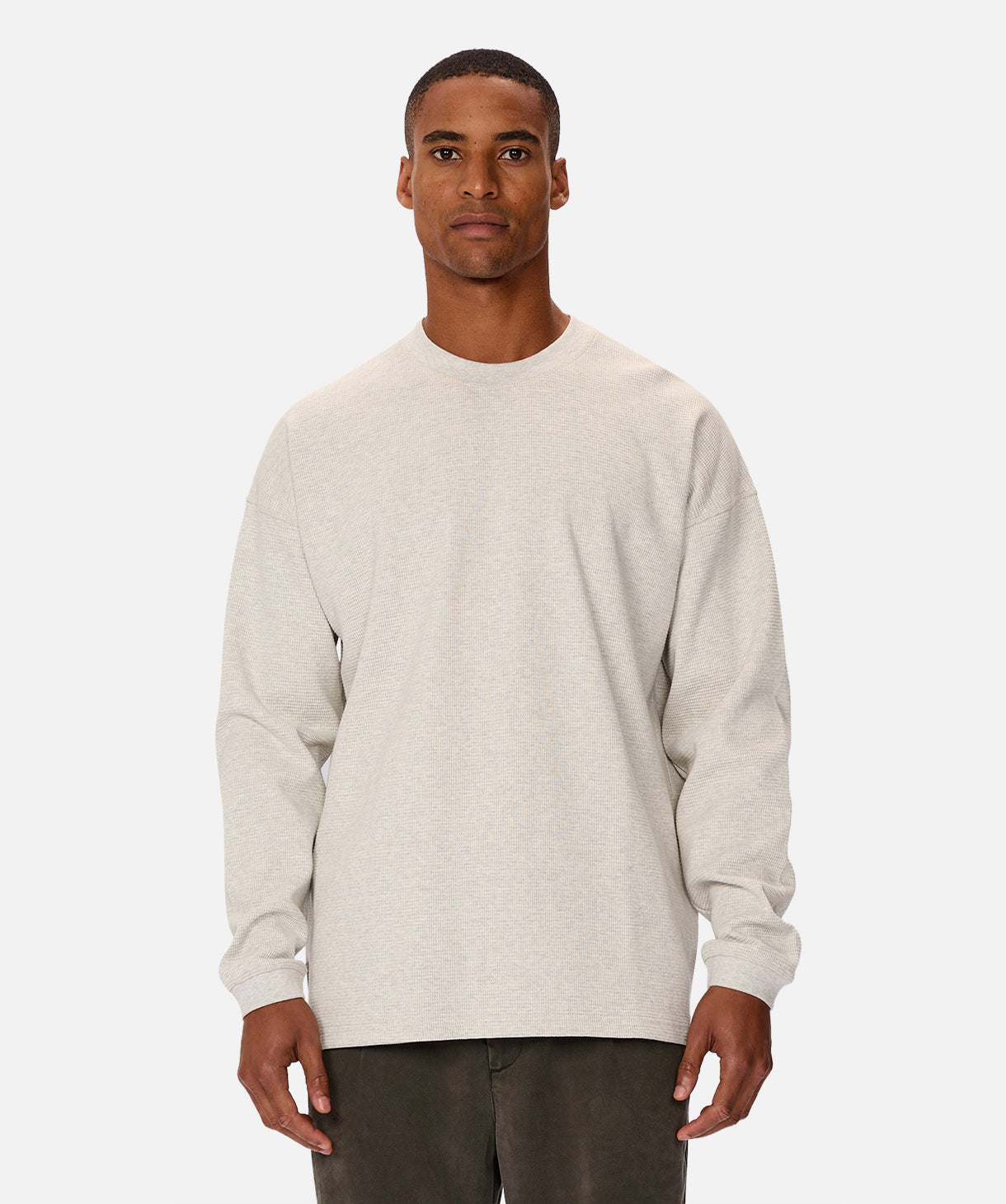 Bridgeport Waffle Long Sleeve T-Shirt for Men & Women - Soft Thermal Cotton Blend Crewneck Top in Oatmeal Marle - Cozy Casual Wear for Fall & Winter Layering