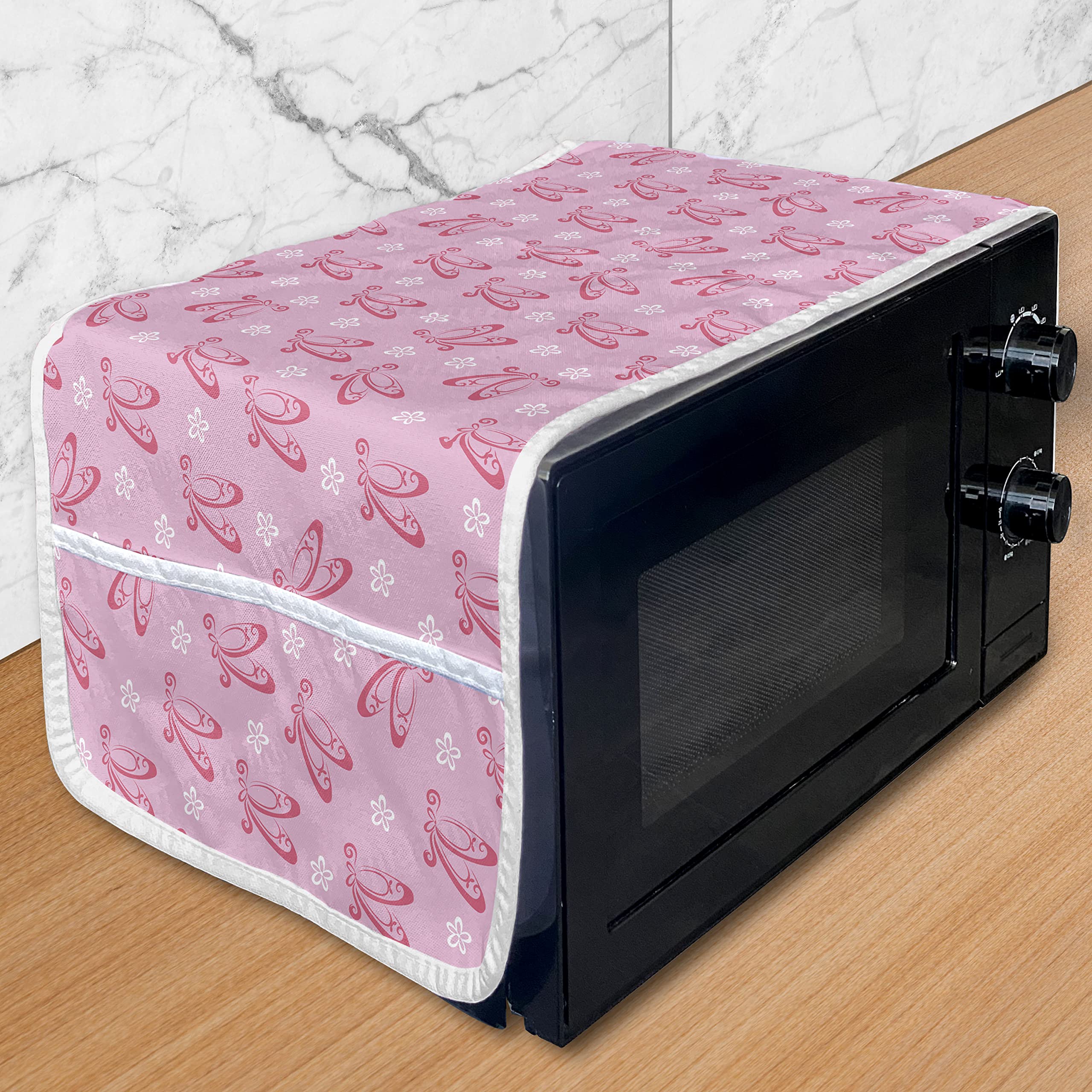 Ambesonne Ballet Microwave Cover - Waterproof Pink Pointe Shoes Floral Design, 36
