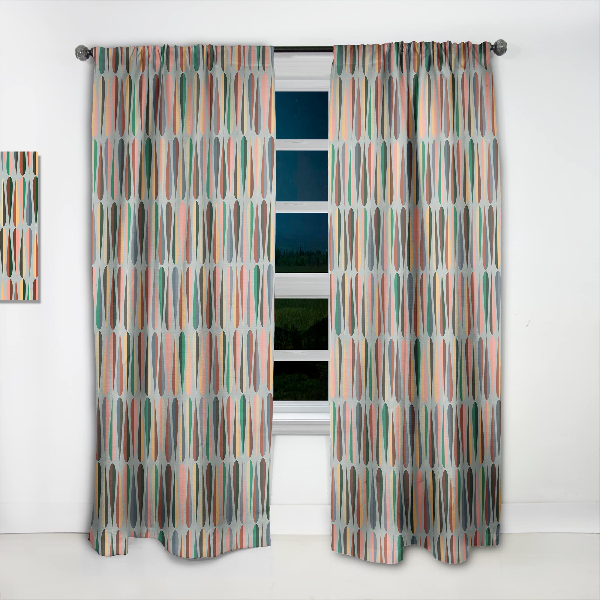 DesignQ Retro Abstract Drops IX Thermal Insulated Curtains - Single Panel 52x95 Inches - Blackout Drapes for Bedroom & Living Room - Perfect for Home Decor, Privacy & Temperature Control