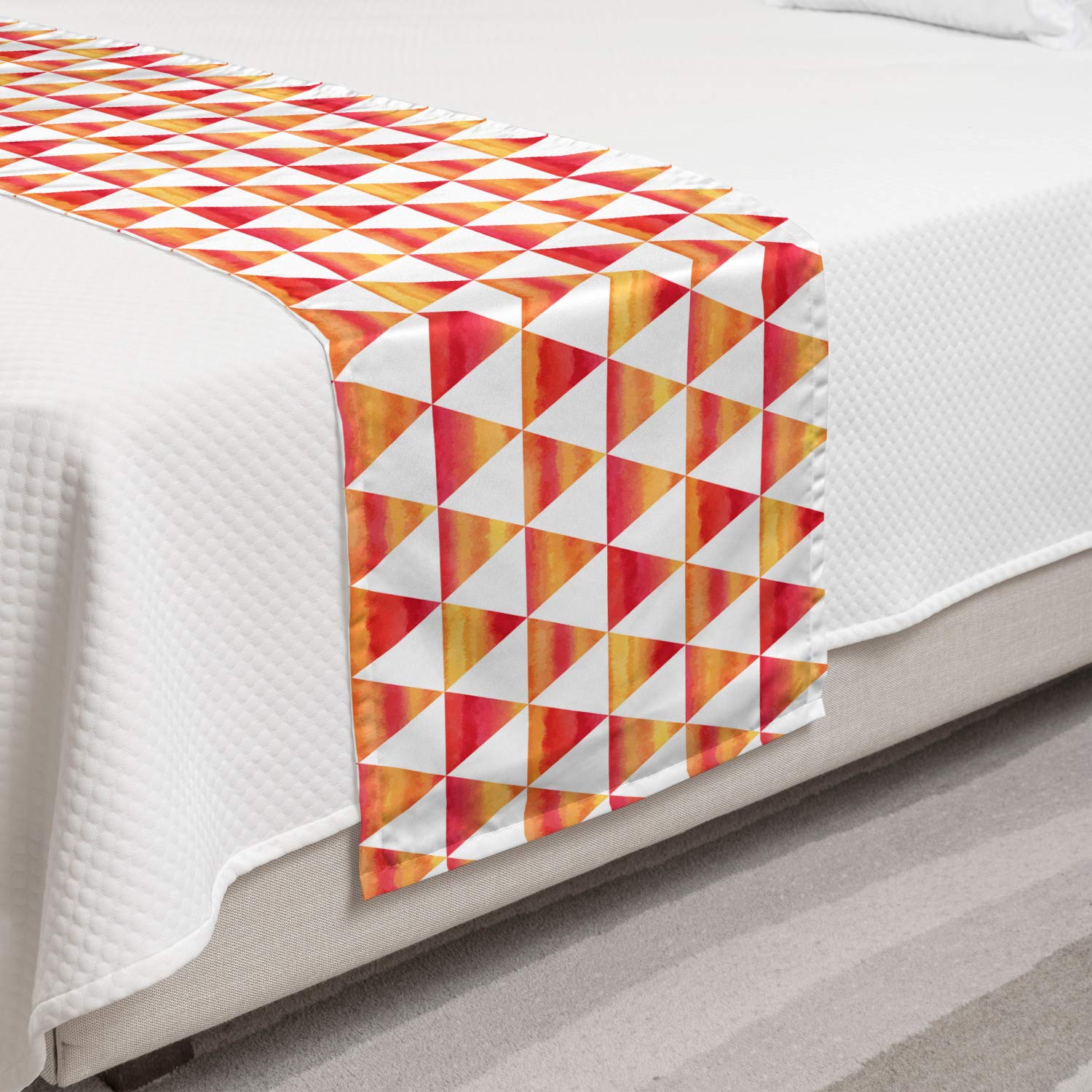 Ambesonne Abstract Bed Runner - Watercolor Triangle Geometric Design with Paintbrush Effects, Decorative Accent Bed Scarf for Home, Hotel & Guest Room Decor - Orange Scarlet | Perfect for Bedroom Styling and Luxury Accommodation Decor