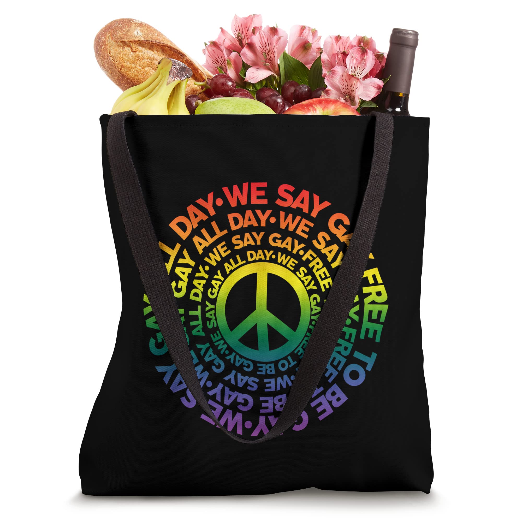 LGBTQ Pride Tote Bag - 'We Say Gay Free To Be Gay' Design - Reusable Grocery Shopping Bag for Everyday Use, Pride Events & Beach Outings