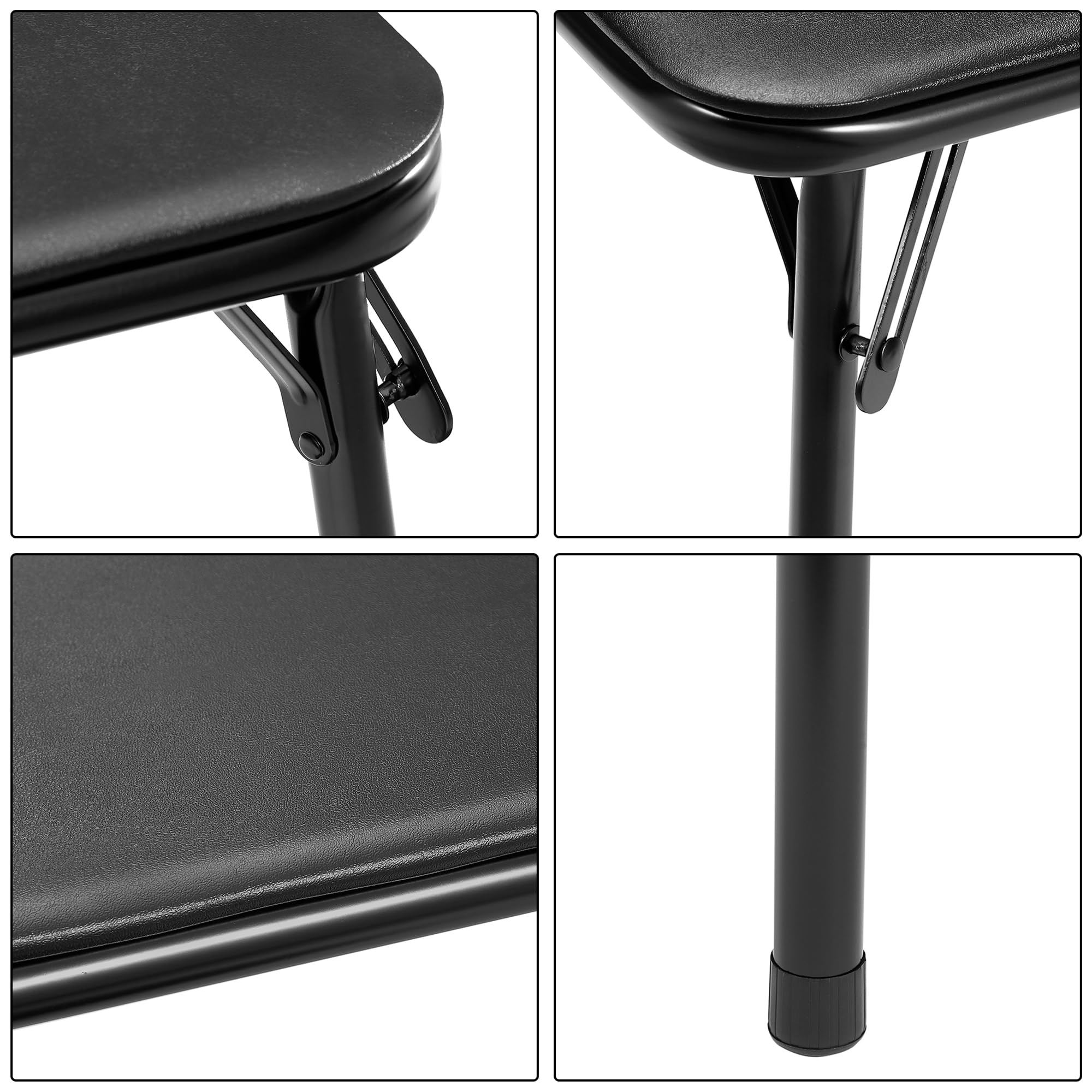 VECELO 5-Piece Portable Folding Card Table and Chair Set - Square Metal Frame with Collapsible Legs & Vinyl Upholstery in Black | Perfect for Game Nights, Outdoor Parties, and Indoor Gatherings