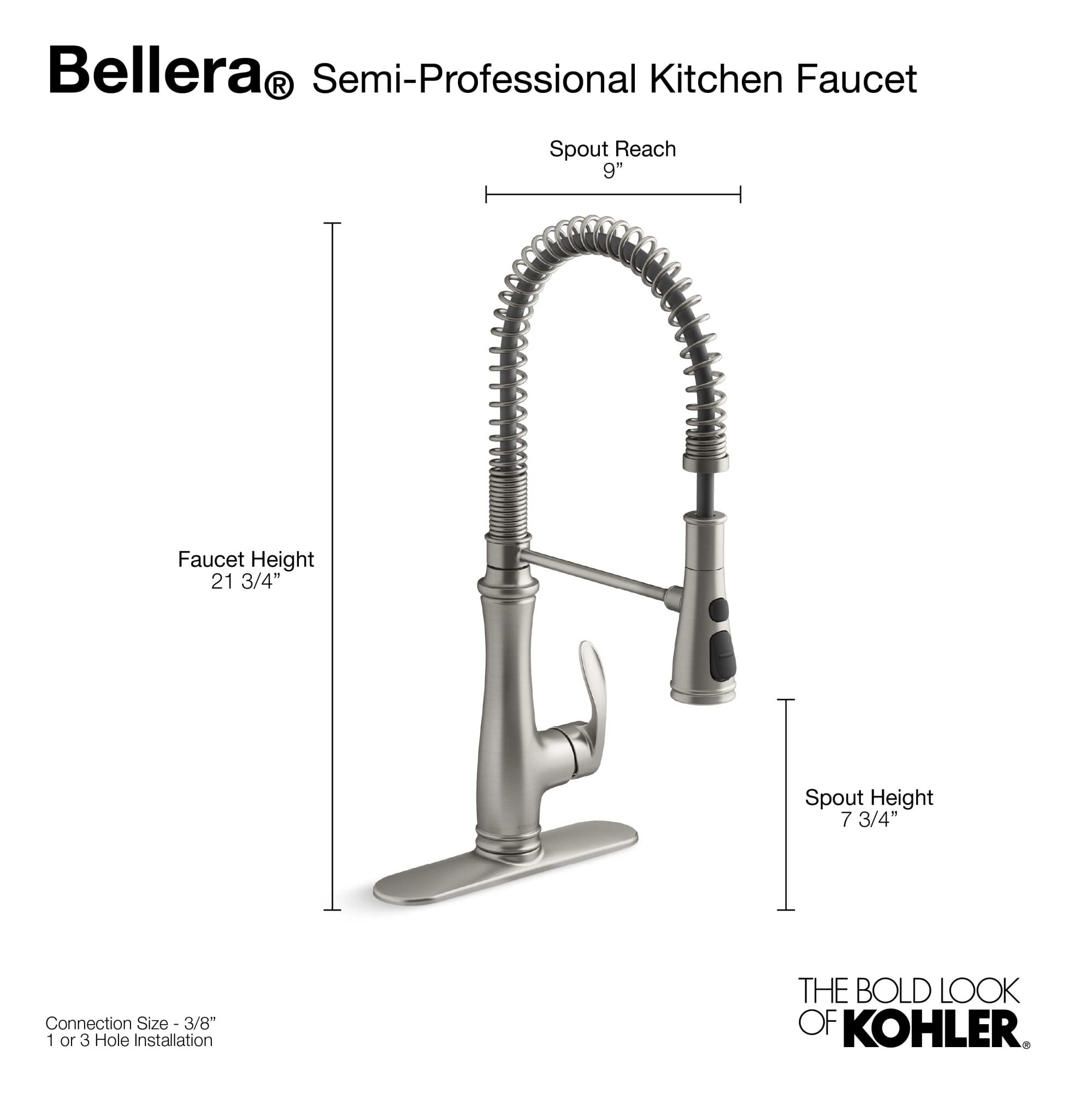 KOHLER K-29106-CP Bellera Pull Down Sprayer Kitchen Sink Faucet - 3 Function Spray Head, Polished Chrome Finish for Modern Kitchens | Perfect for Washing Dishes, Filling Pots & Cleaning Produce