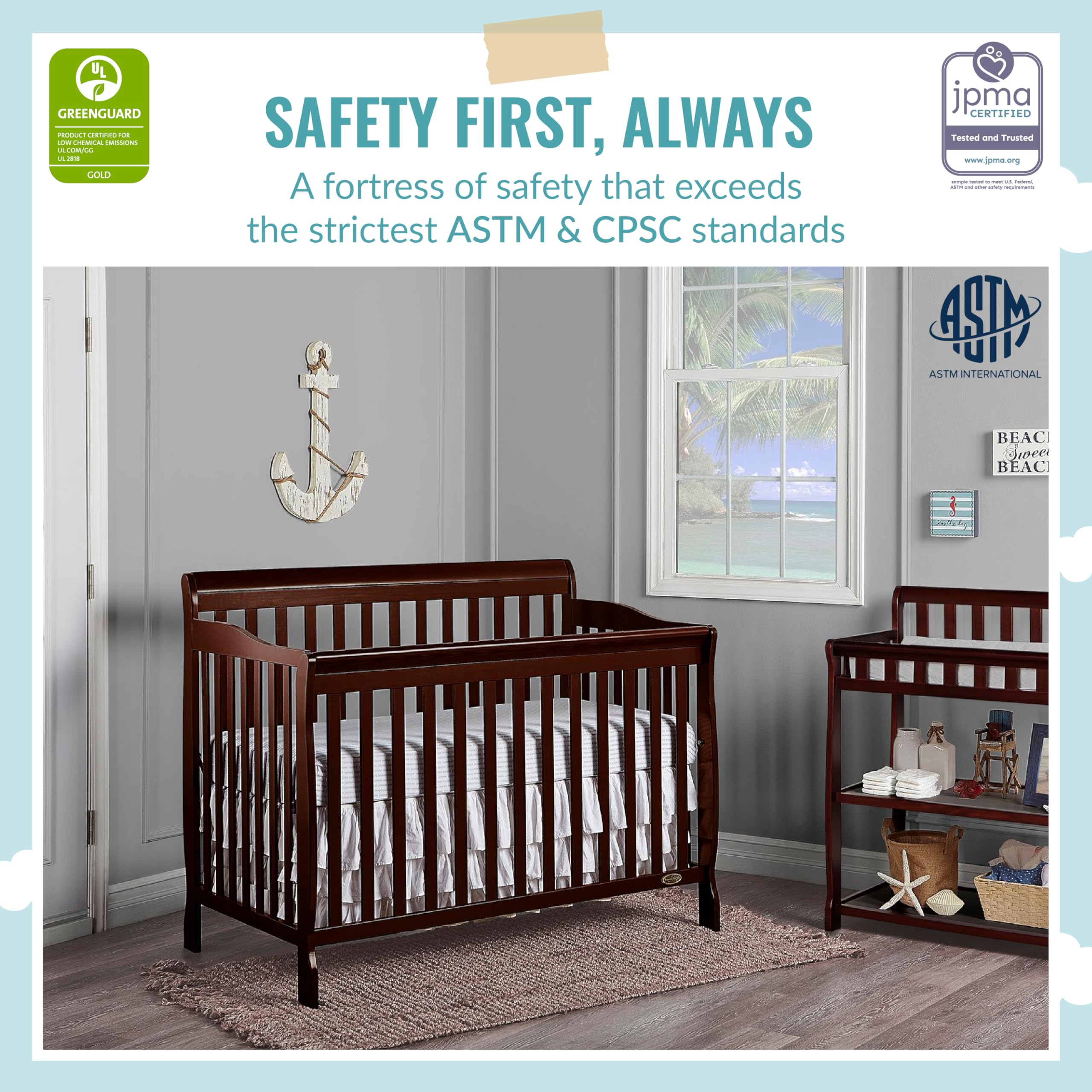 Dream On Me Ashton 5-in-1 Convertible Crib in Espresso - Greenguard Gold Certified Safe Nursery Furniture, 50x36x44 Inches - Perfect for Baby's Nursery, Toddler Room & Guest Bedroom