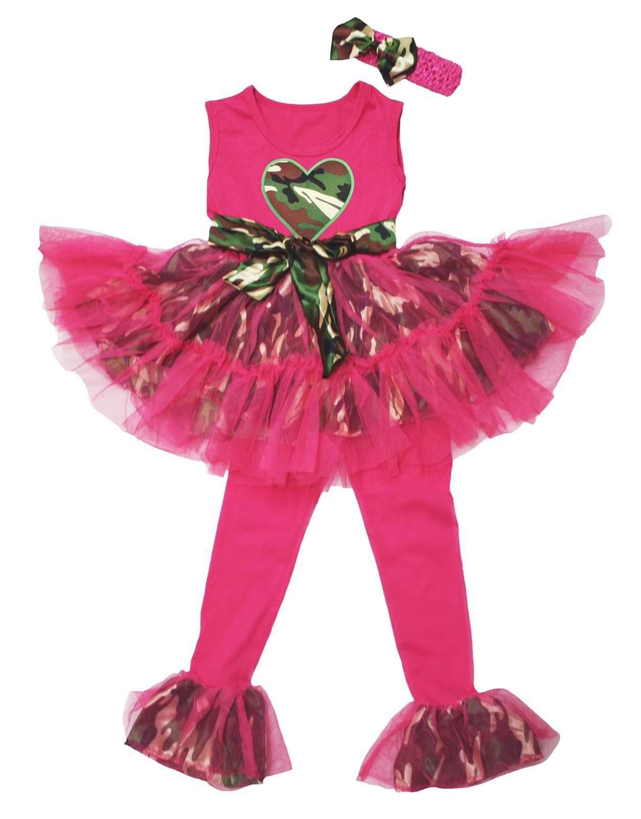 Petitebella Camo Heart Hot Pink Camouflage Dress Vest Pants Tutu Legging Set for Girls 1-8 Years | Cute Outfit for Birthday Party, Photo Shoot & Casual Wear