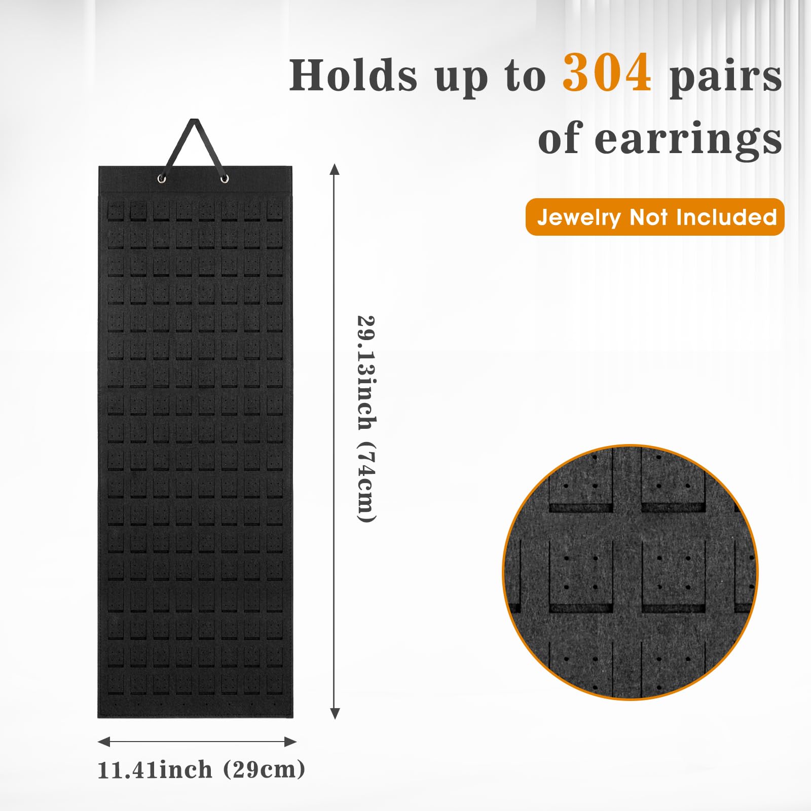 Lolalet 20-Hook Wall Mount Earring Organizer with 608 Holes - Black Felt Jewelry Display for Stud & Hanging Earrings - Perfect for Bedroom, Bathroom & Closet Storage (1 Pack)