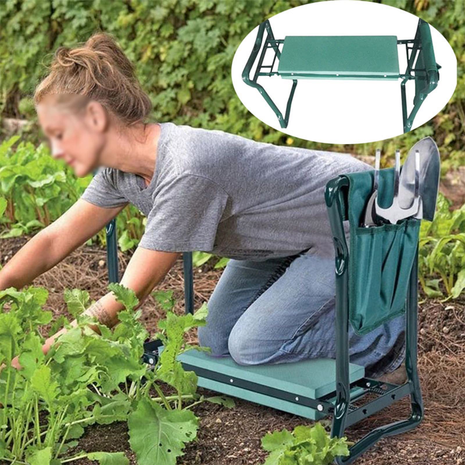 **Foldable Garden Kneeler and Seat with Tool Bag Pouch - Portable EVA Foam Pad Bench Stool for Gardening - Perfect Outdoor Kneeler for Women & Men - Ideal Gardening Gift for Plant Lovers (Green) - Great for Weeding, Planting & Landscaping**