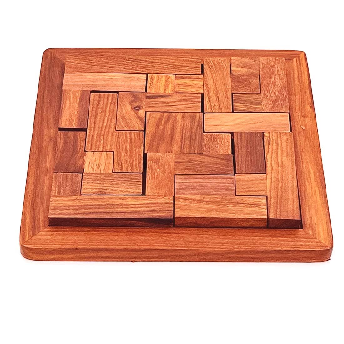 Zyntix 6-Inch Handmade Indian Wooden Jigsaw Puzzle Square Plate - 3D Wood Puzzle for Kids & Adults | Brain Teaser Toy for Children's Learning & Family Game Night | Perfect for Birthday Gifts, Classroom Activities & Stress Relief (Brown)